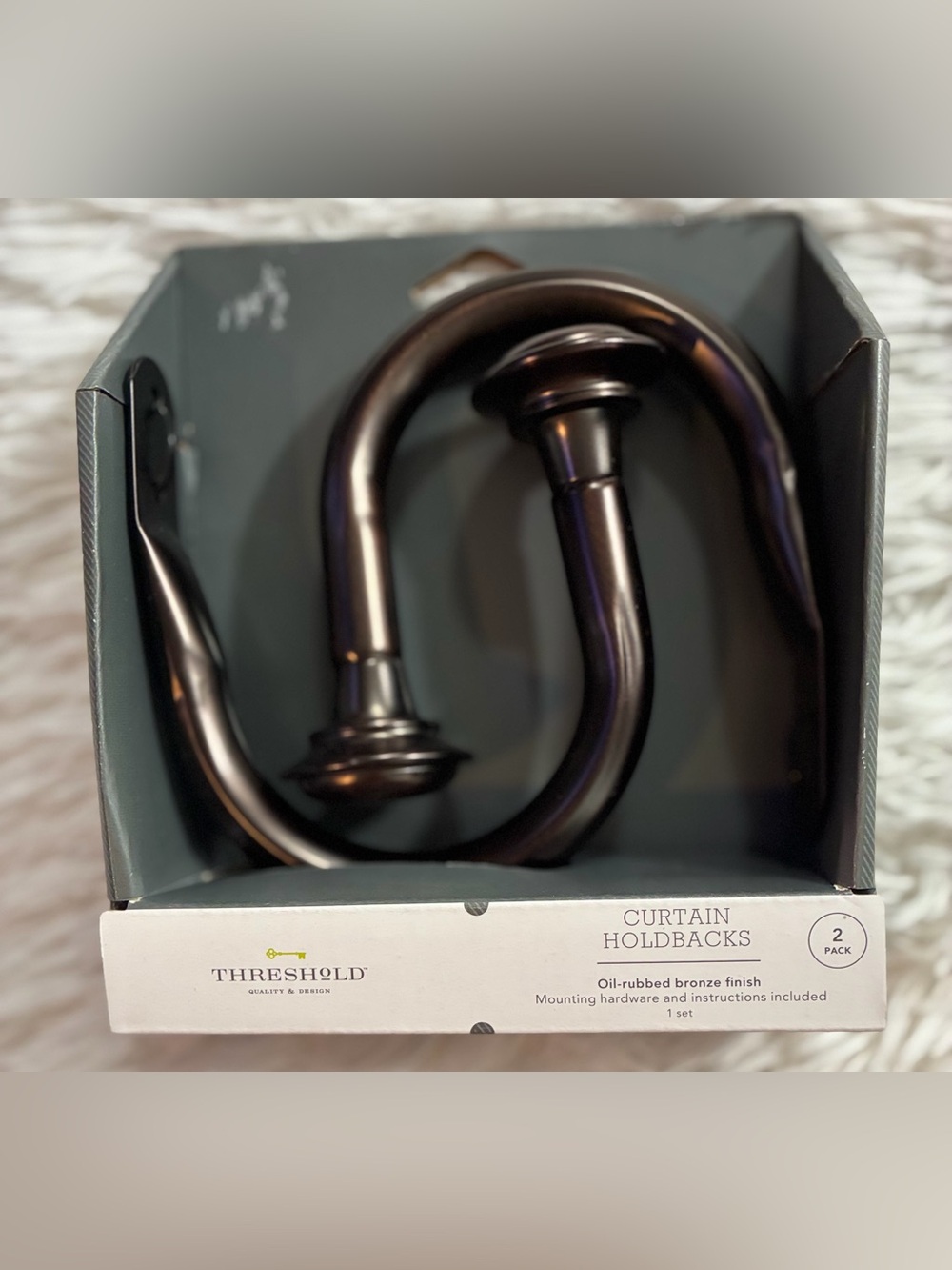 NEW Threshold Curtain Holdback 2 Hooks Holder Oil Rubbed Bronze Hardware Set